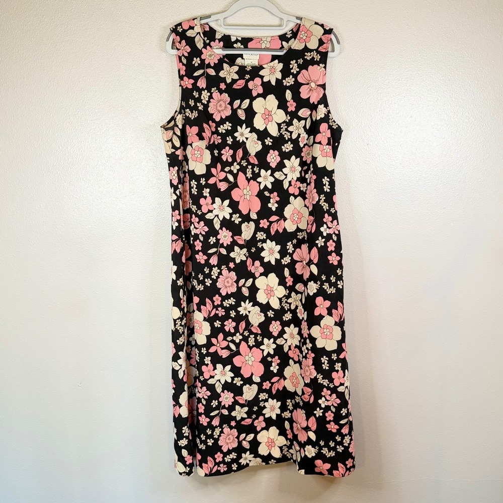 White Stag Womens Plus Size 18 Floral Sleeveless Shift Midi Dress Black Pink